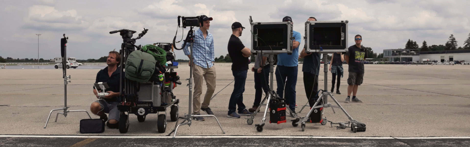 film crew on airfield